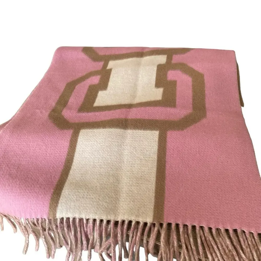 Coach Reversible Colorblock Varsity Print Oversized Muffler Scarf Pink Tan
